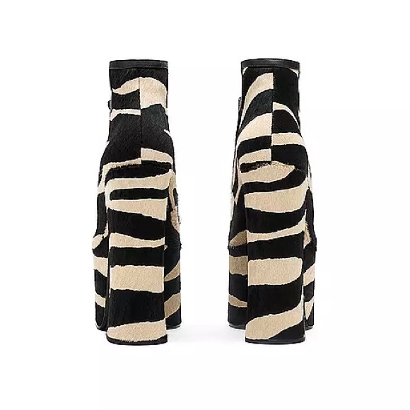 Marc Jacobs Kiki black tan zebra calf hair strappy chunky platform ankle boots - Picture 12 of 12